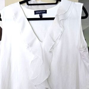 Jones New York White Sleevless V Neck Ruffled Shirt (2XL)